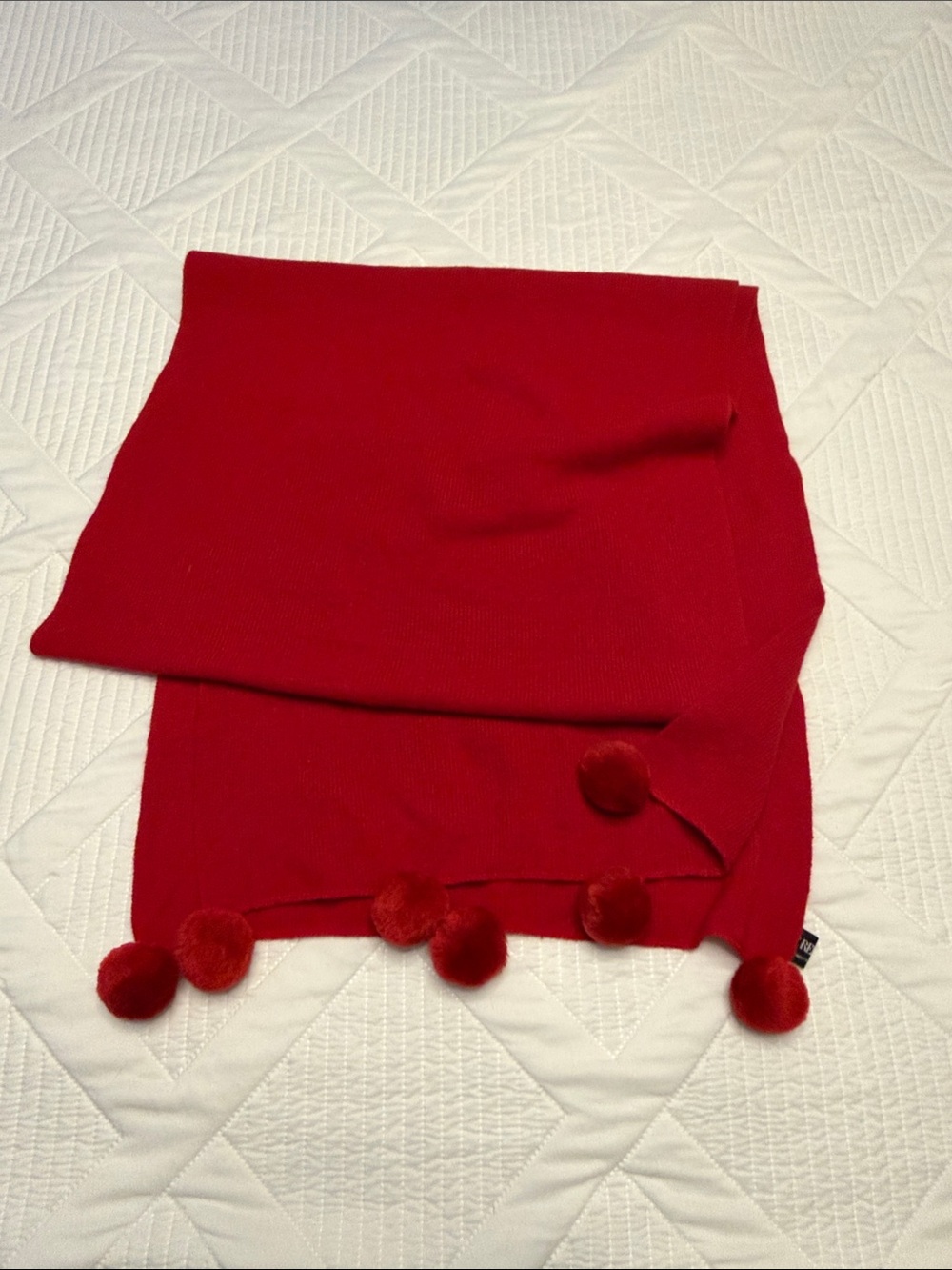 Red Pom-Pom Knit Scarf